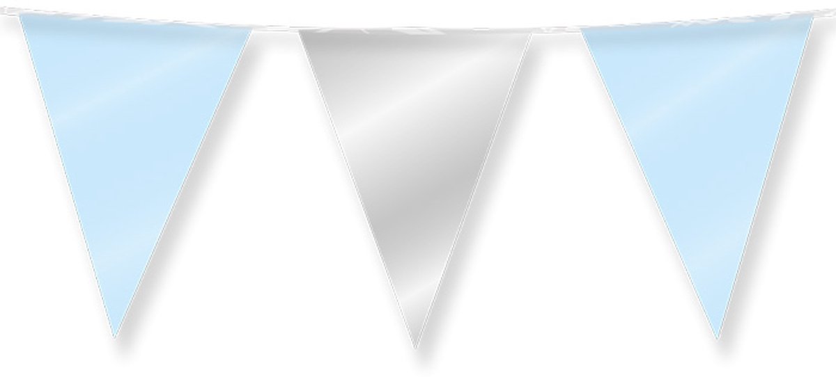 Dubbelzijdige vlaggenlijn | Set á 6 stuks | Lengte: 10 meter | Kleur: Licht blauw | Zilver